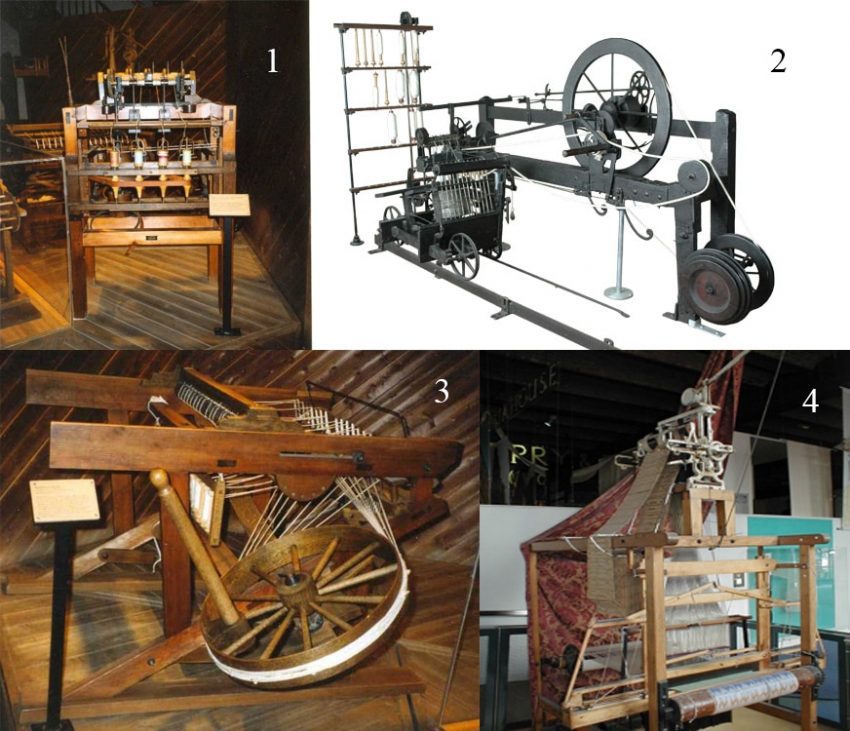 Primeras Máquinas Revolución Industrial hiladora Jenny Hiladora hidráulica Mula de hilar Telar de Jacquard