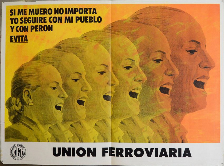 Cartel sindical de la CGT recordando la figura de Evita. Año 1973