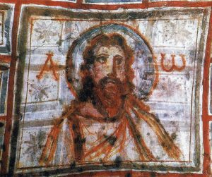 Pintura de Cristo entre alfa y omega catacumbas pintura románica