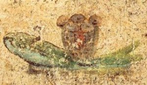 Pintura de panes y paces como símbolo de la eucaristía catacumbas