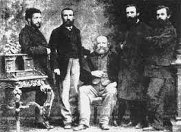 Bakunin (sentado)junto a Fanelli (segundo por la izquierda) y otros miembros de la Alianza Internacional de la Democracia Socialista en 1869 durante el IV Congreso de la AIT en Basilea 