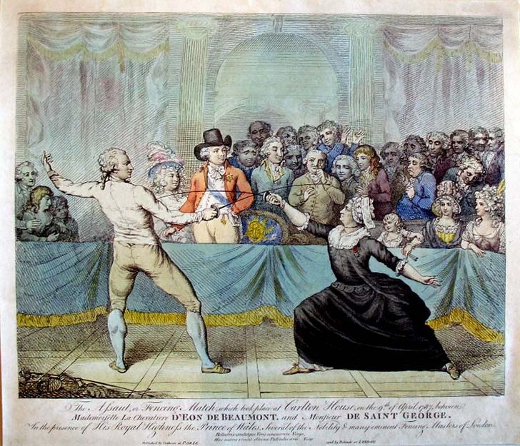 D'Éon de Beaumont exhibición de esgrima contra Monsieur Saint-George