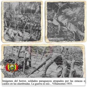 soldados paraguayos atrapados por las estacas o caidos en las alambradas guerra del chaco