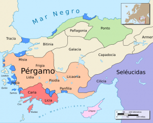 Mapa político de Asia Menor tras la paz de Apamea del 188 a. C. 