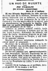 Noticia de la ejecución de Juan Pedro Silverio Sepúlveda mediante garrote vil