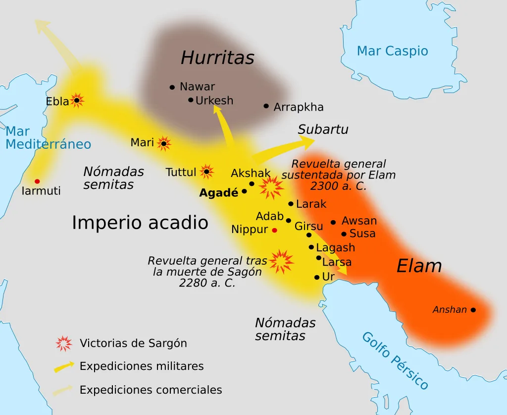 mapa sargón de acad expansión territorial mesopotamia