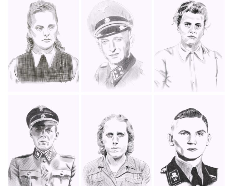 Los nazis más sanguinarios - De izquierda a derecha: Irma Grese, Adolf Eichmann, Maria Mandel, Josef Mengele, Hertha Bothe y Martin Sommer