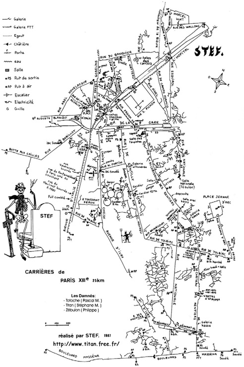 Mapa para la exploración clandestina de las Catacumbas de París